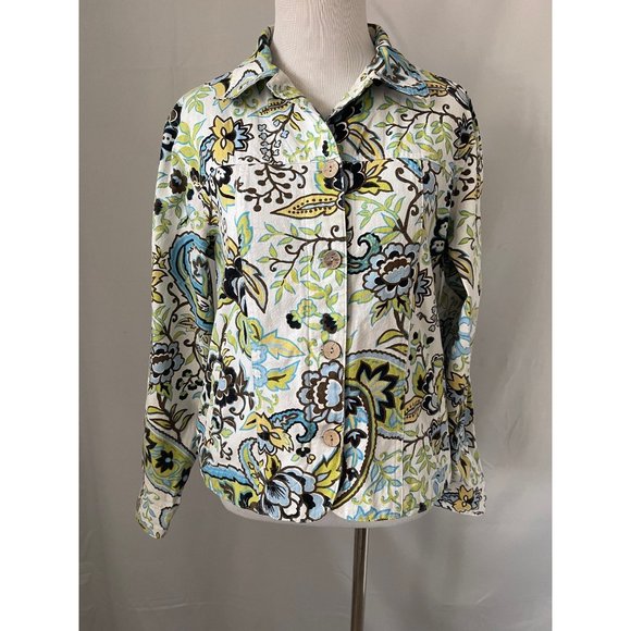 Coldwater Creek Jackets & Blazers - Coldwater Creek White Paisley Print Long Sleeve Jean Jacket